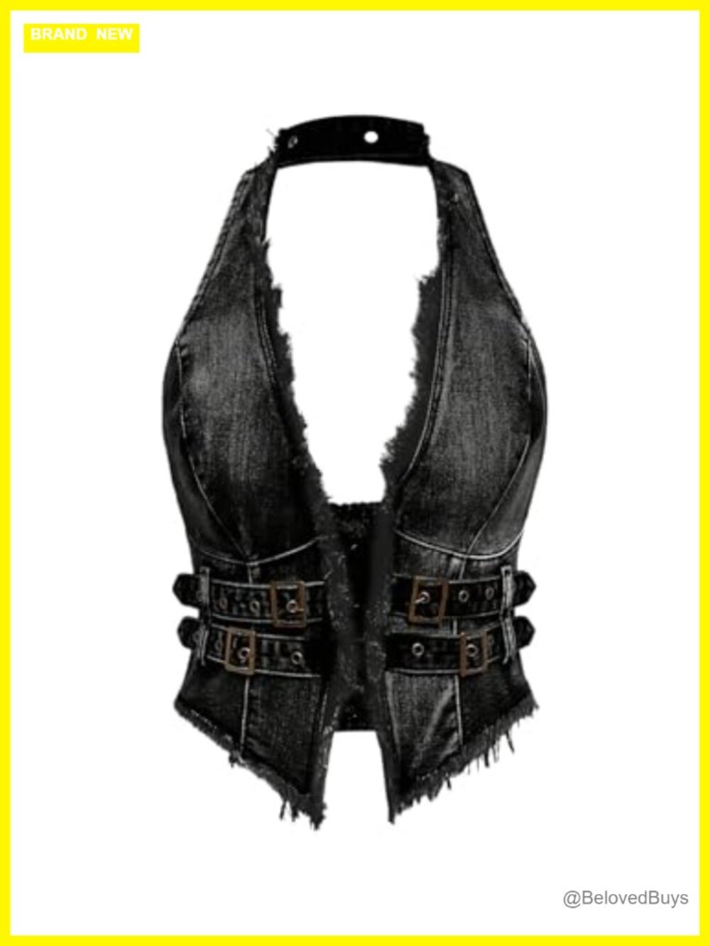 Sleeveless Halter Backless Fringe Denim Vest Top